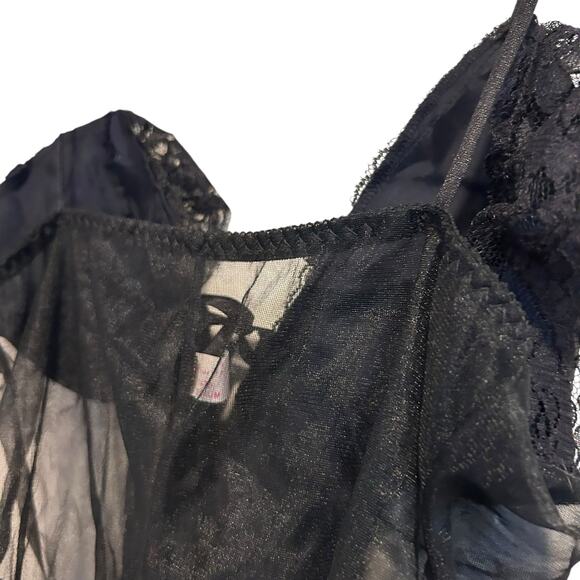 Vintage Black Sheer Lace Body Suit Womens Sz XS Whimsigoth Dark Romance Ruffles - Picture 14 of 16